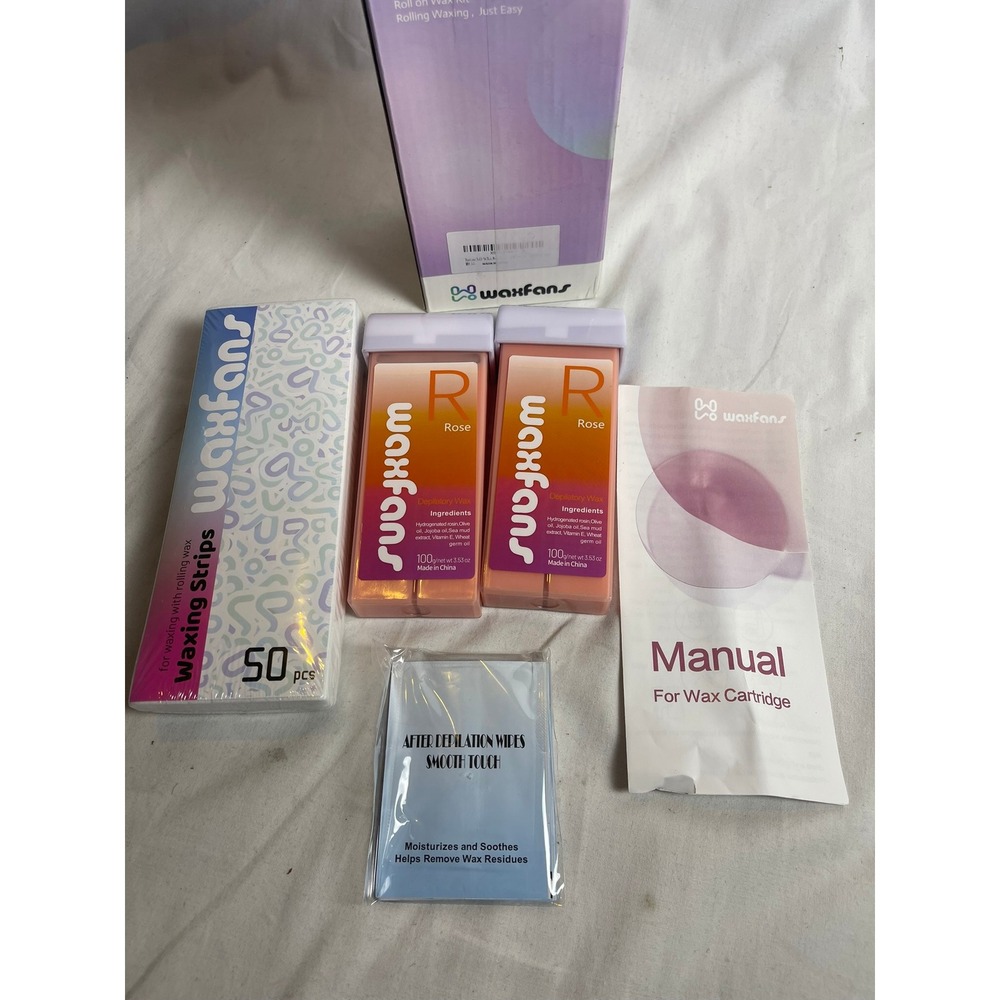 Waxfans Roll on Wax Kit Rose Depilatory Wax 2 Cartridges 50 Strips Aftercare Wip